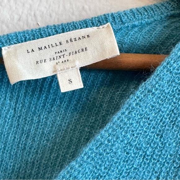 Sezane Barry Cardigan Aqua Sage Mohair Alpaca Knit Jumper Reversible Size Small - Picture 4 of 12